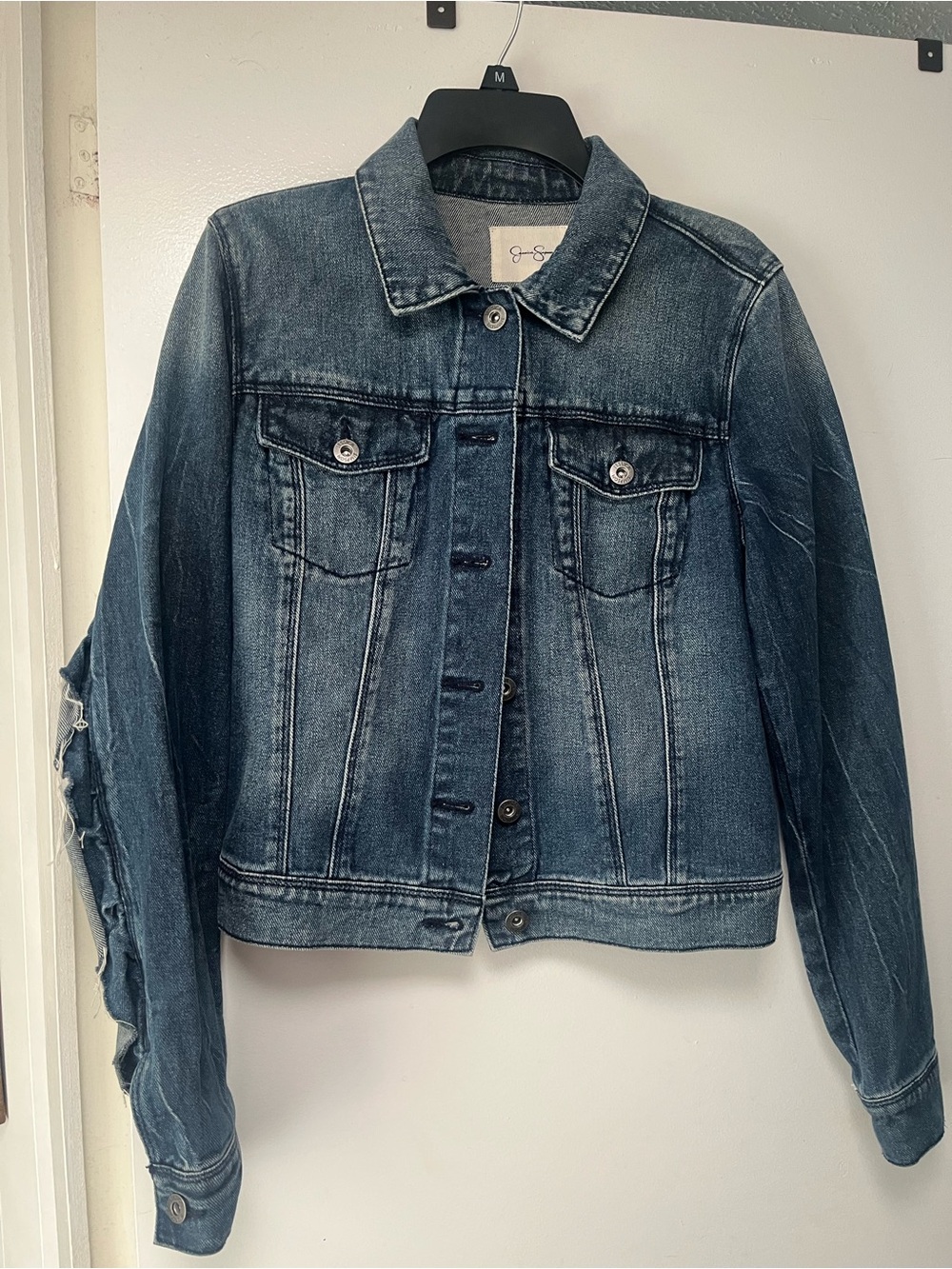 Title: Jessica Simpson Distressed Shredded Denim Jean Jacket Blue